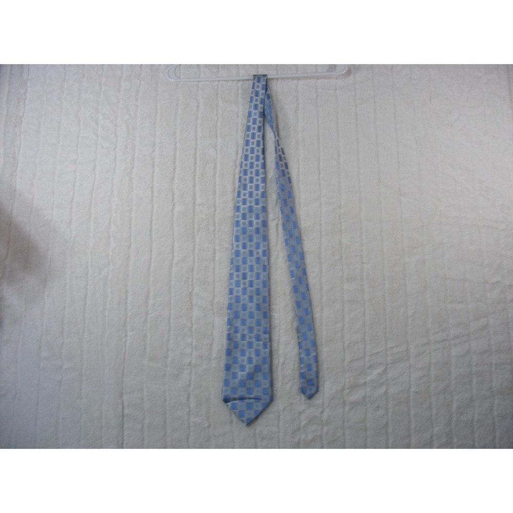 Belisi Necktie Mens One Size Blue Silver Excellent Silk Geometric Checkered Tie